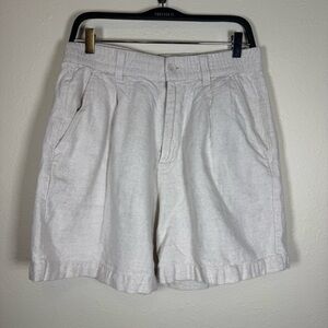 Linen Cotton Blend Pleated Front Mom Shorts Elastic Waist Classic M Zara Cream